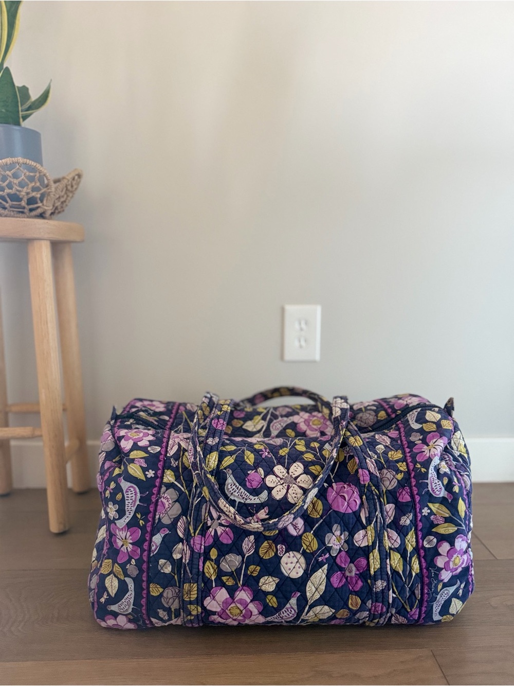 Vera Bradley Quilted Floral Duffel Bag in Navy, Purple, Pink